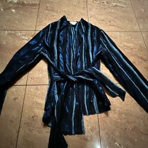 Mara Camicie light weight velvet jacket tie waist, sz medium- Made in Italy